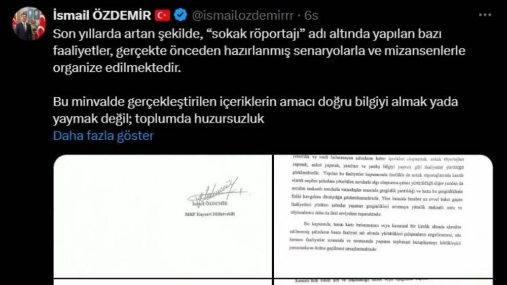 MHP'den sokak röportajlarına yönelik yasa teklifi: 'Yalnızca Yetkilendirilmiş Kişiler Yapabilsin' 