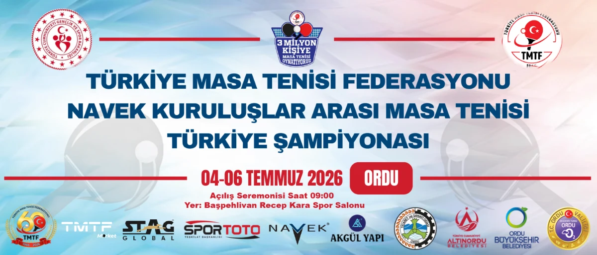 Kurum ve Kuruluşlararası Masa Tenisi T&uuml;rkiye Şampiyonası Ordu&rsquo;da Başlıyor