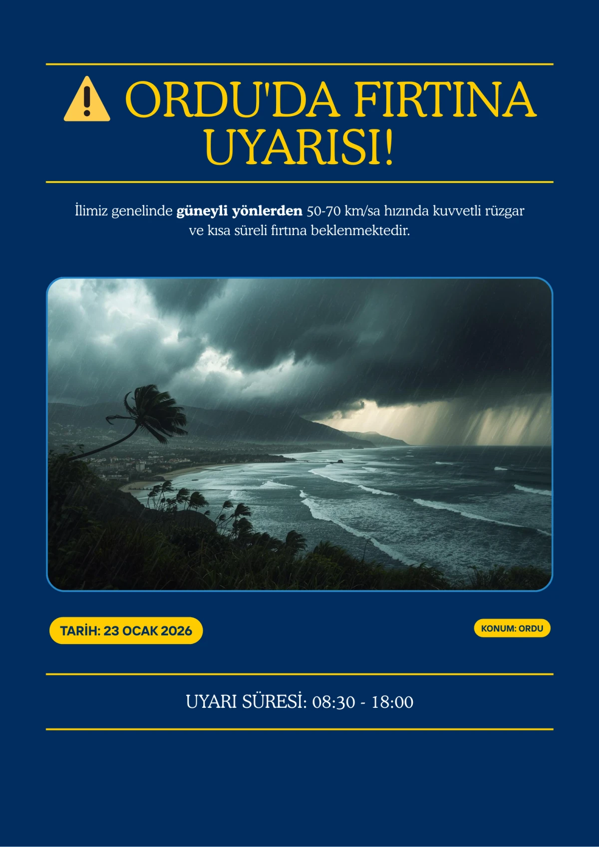 Ordu İ&ccedil;in Kritik Uyarı: Kuvvetli Fırtına ve Baca Gazı Zehirlenmelerine Dikkat!